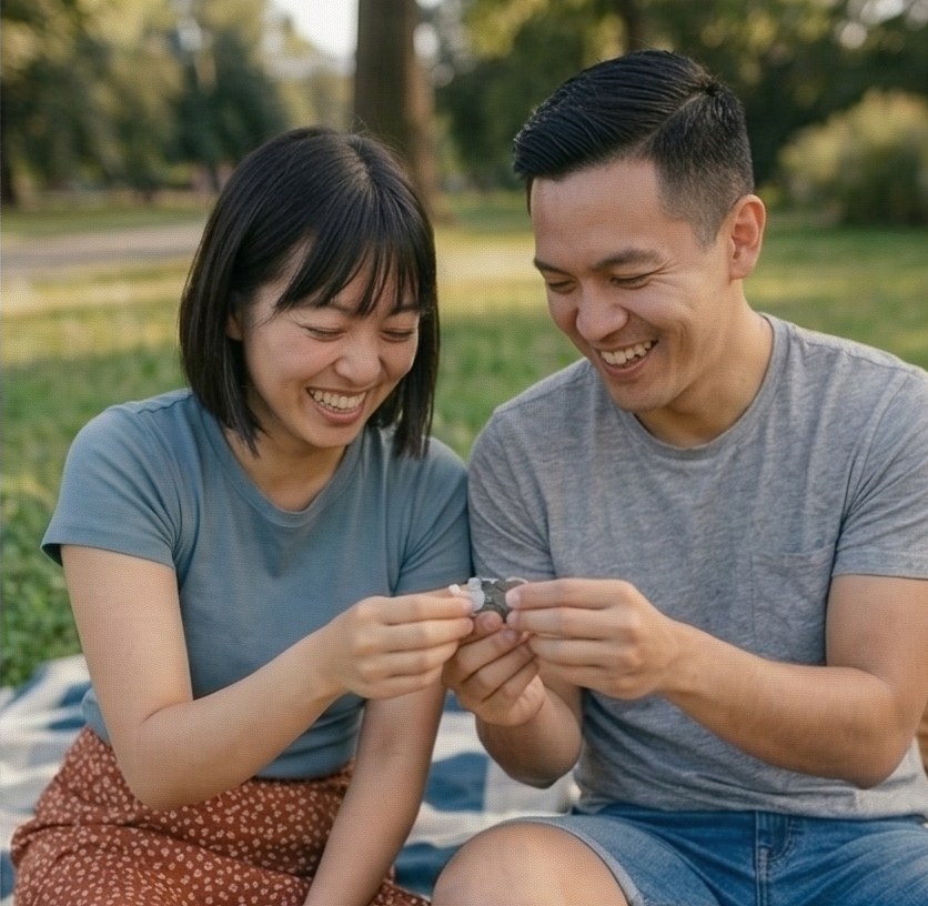 A couple sharing a joyful moment together